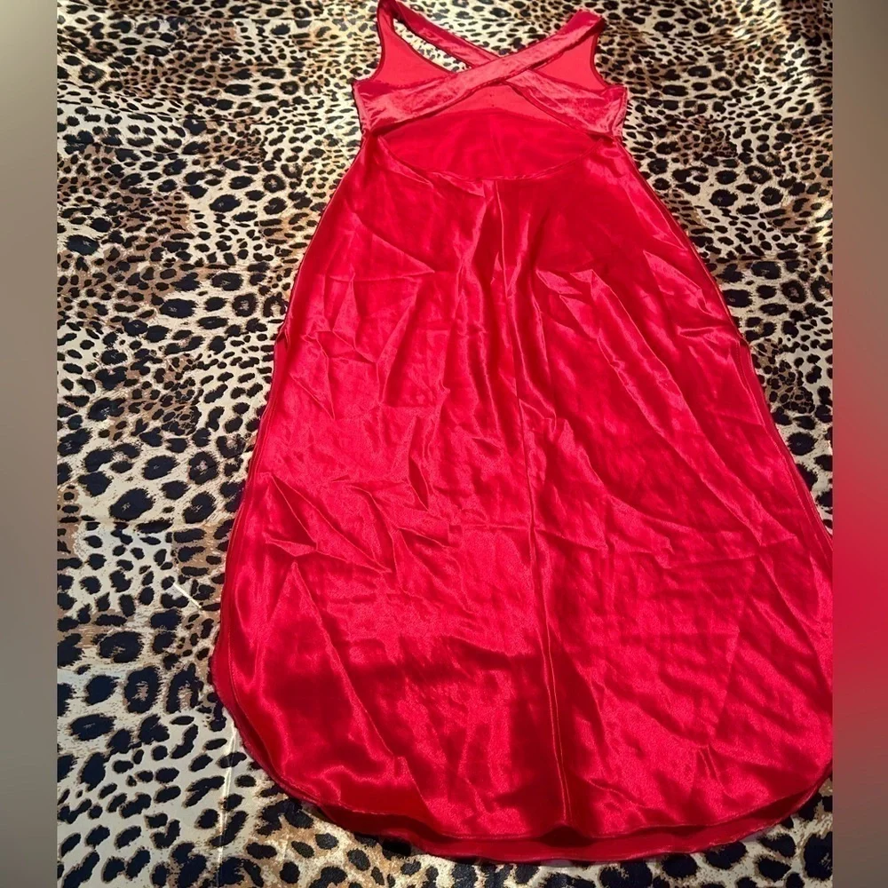 Vintage California Dynasty Red Velvet & Satin Slip Dress - Picture 8 of 10